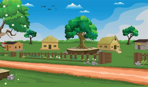 Village Cartoon Background Illustration Background With Sun Four