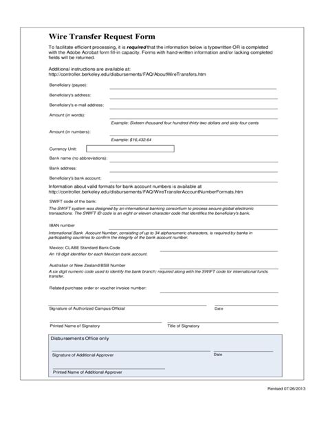 Wire Transfer Request Form Free Download