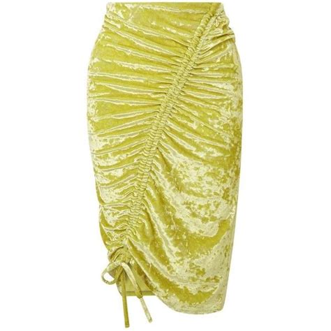 Miss Selfridge Chartreuse Velvet Ruched Skirt 10 Liked On Polyvore