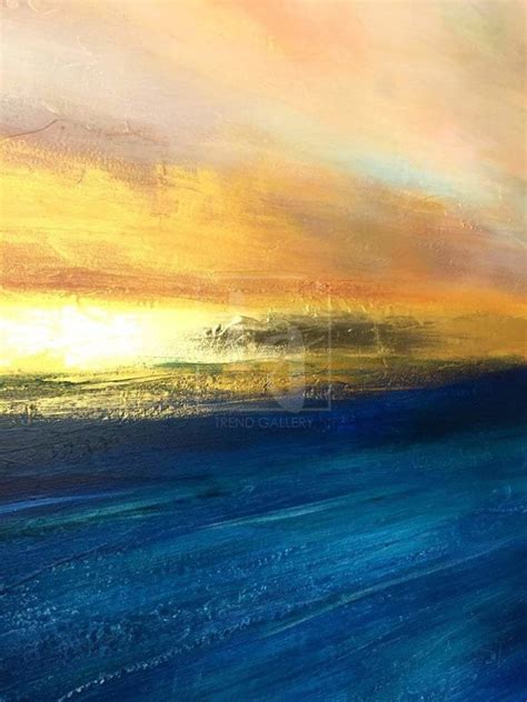 Sunset Painting Abstract Blue Ocean Wall Art Gold Horizon Fine Art Lar