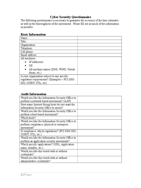 Cyber Security Questionnaire Pdf Email Computer Security