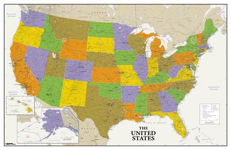 Usa Political Wall Map Contemporary Style
