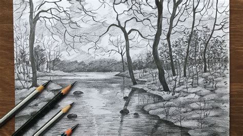 How To Draw Shade A Landscape In Pencil Scenery Drawing In Pencil Pencil Sketch Youtube
