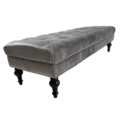 Harrison Rectangle Light Grey Velvet Ottoman Furniture Sofas