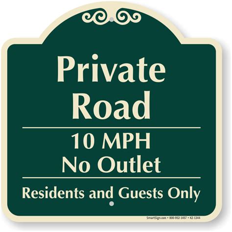 Private Road, No Outlet 10mph Signature Sign, SKU: K2-1344