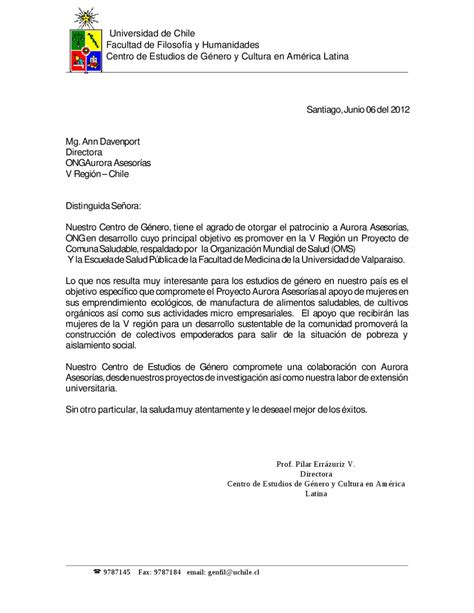 Carta De Patrociniouniversidad De Chile By Org Comunitaria Aurora Issuu