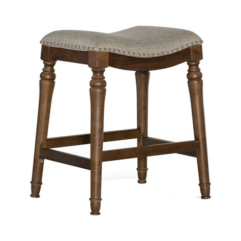 Counter Height Stool With Saddle Seat And Nailhead Trims Brown And