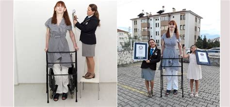 turkish rumeysa gelgi is 7ft 0 7 in tall she breaks the world s tallest records the