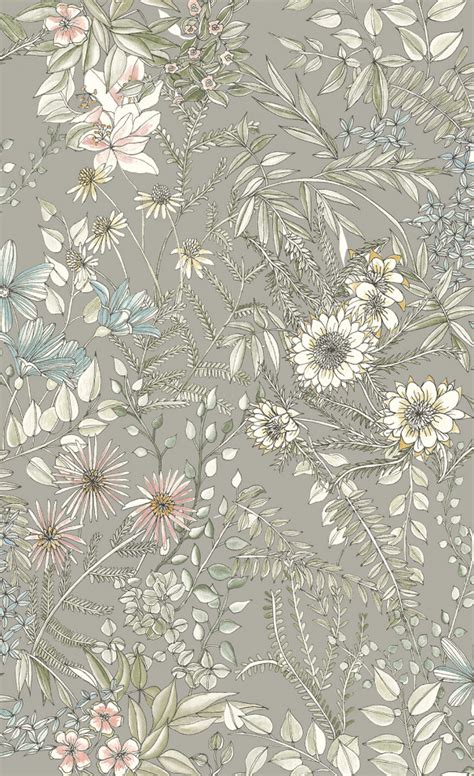 Full Bloom Beige Floral Wallpaper Sample Contemporary Wallpaper