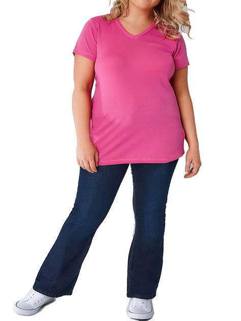 y0urs yours fuchsia pink pure cotton ribbed v neck t shirt plus size 16 to 34 36