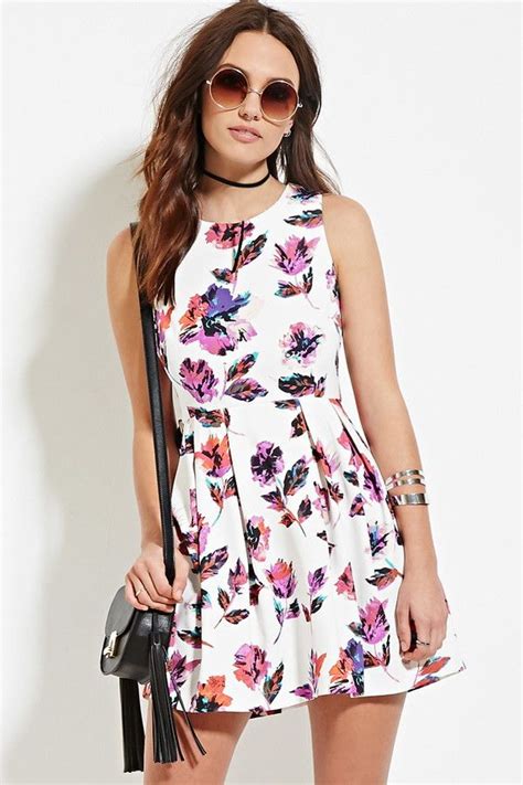 Forever 21 Floral Fit And Flare Dress White Floral Print Dress Spring