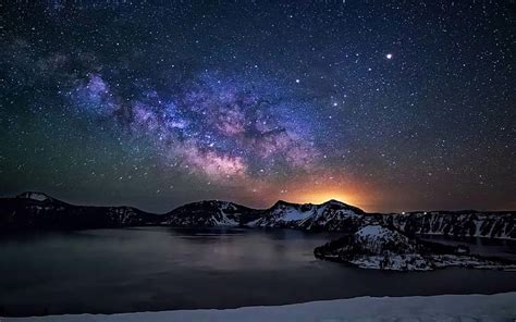 Hd Wallpaper Crater Lake Night Sky With Star Milkyway Desktop