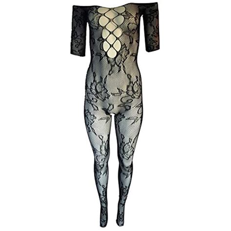 Killer Legs Floral Criss Cross Fishnet Bodystockings Open Crotch Crotchless Off Shoulder