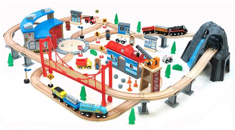 Buy Maxim 100 Pc Ain Wooden Train Set With Roundhouse For Toddler With