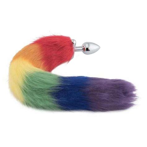18 inch shapeable rainbow colored fox tail metal plug levett