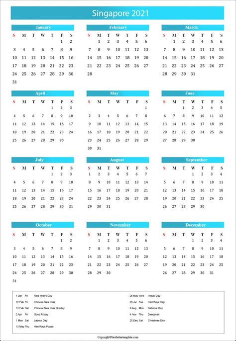 Free Printable Singapore 2021 Calendar With Public Holidays