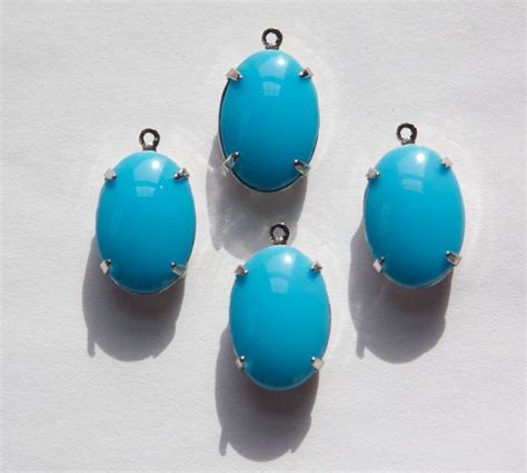 Vintage Opaque Turquoise Blue Stones 1 Loop Silver Setting 16x11mm Ov