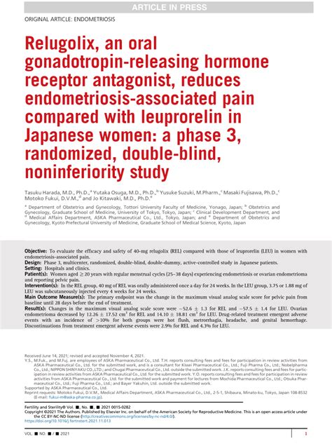 Pdf Relugolix An Oral Gonadotropin Releasing Hormone Receptor Antagonist Reduces