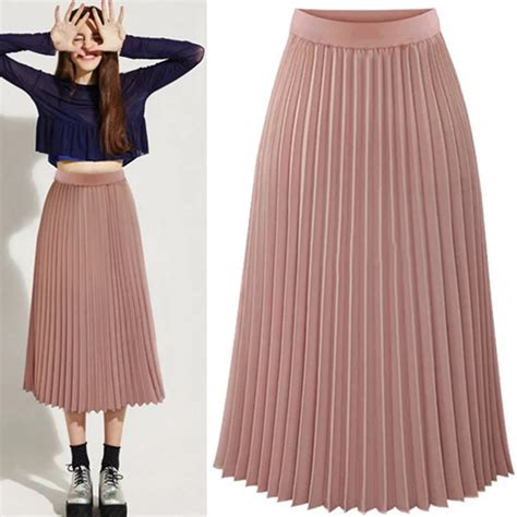 Women Elegant Summer Chiffon Casual Skirt Pleated Department Slim Mid