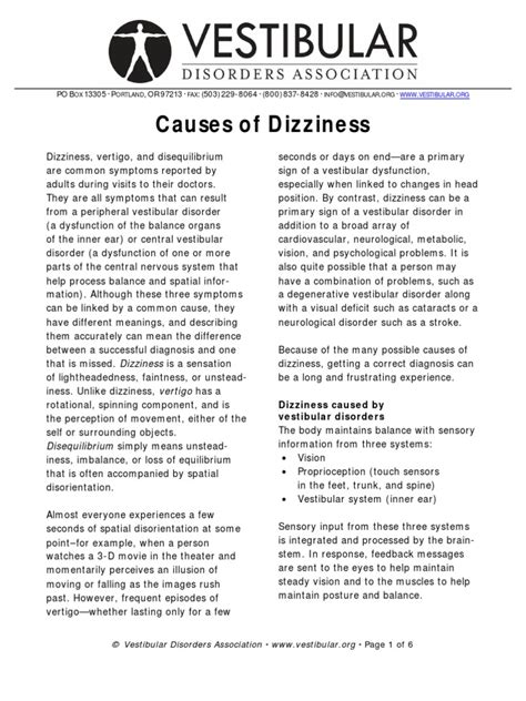 Causes Of Dizziness Vertigo Vestibular System