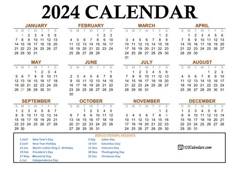 Calendar For Year 2024 United States Printable Printable Calendar 2024