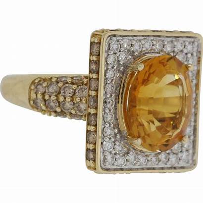 Yellow Gold Diamond Citrine 14k Lady Ring