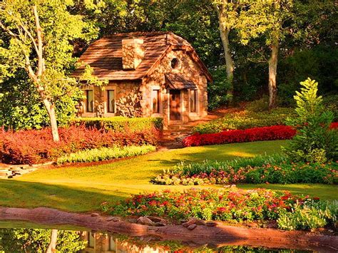 Beautiful House In The Forest Forest House Stone House Flowers