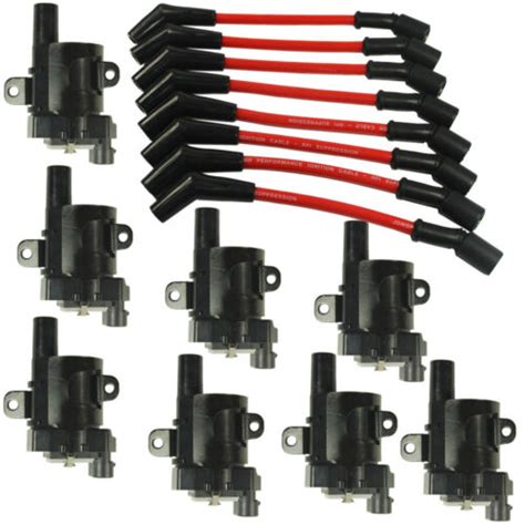 Set Of 8 Round Ignition Coils With 8 Pcs Spark Plug Wires For Chevy