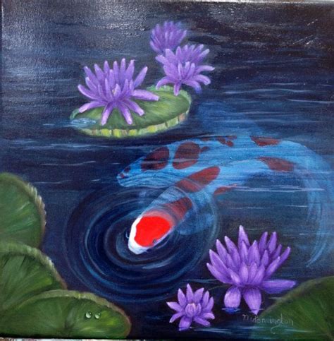 Koi Pond Original Oil Painting 16x16 In By Artfulinteriors 27500