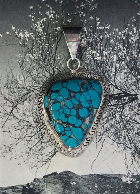 Large Native American Turquoise Stone Pendant Sterling Silver Etsy