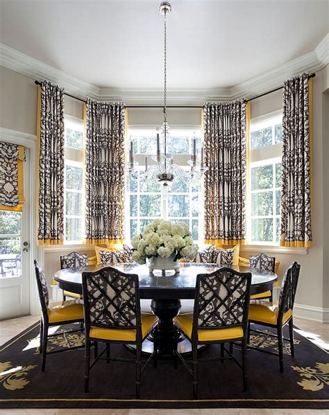 White sheer roman shades in modern dining room. How to Use Yellow to Shape a Refreshing Dining Room