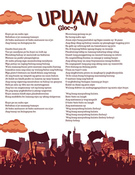 Printable Lyrics of Upuan by Gloc-9 - GGlloocc- 99 UP UAN U PUAN Kayo