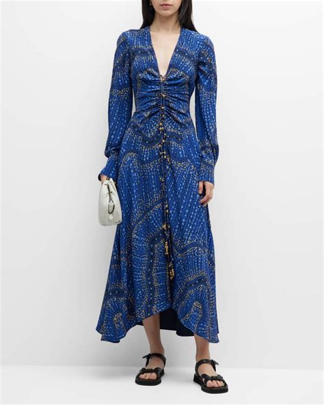 Altuzarra Mila Printed Midi Dress With Gathered Front Neiman Marcus