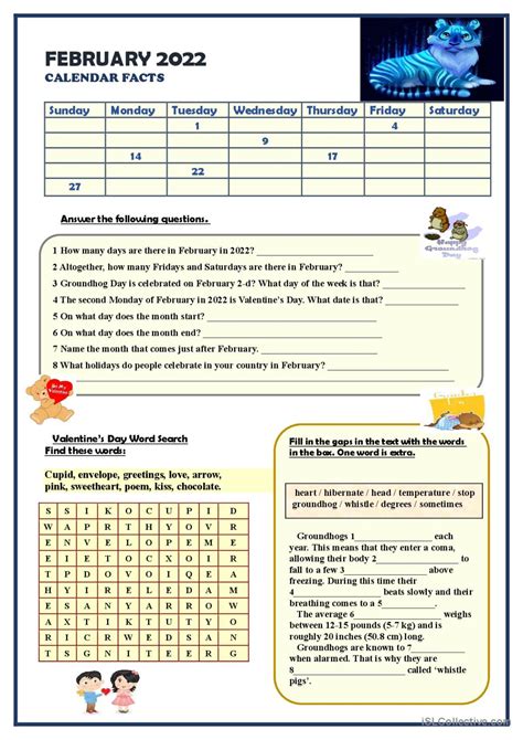February 2022 Calendar Facts Word English Esl Worksheets Pdf And Doc