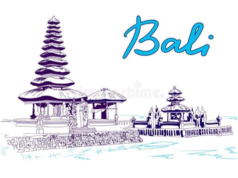 Bali Vector Sketch Blue Colors Stock Vector Illustration Of Tourism