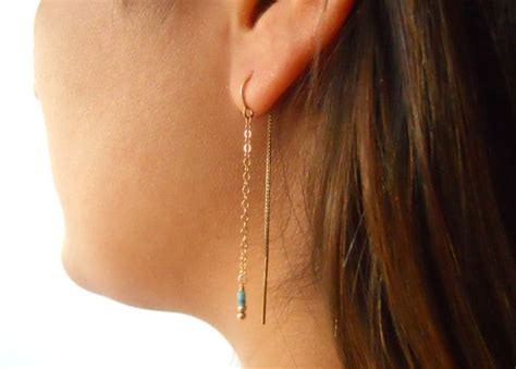 Threader Earrings Gold And Turquoise Earrings 14K Gold Filled