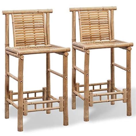 Festnight Set Of Bamboo Bar Stools With Backrest And Footrest Counter