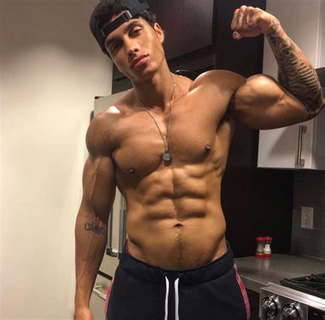 Attractive Handsome Biracial Black Latino Male Model Shirtless Tattoos