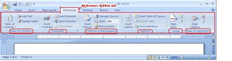 Working With The References Ribbon Tab Of Microsoft Office Word 2007