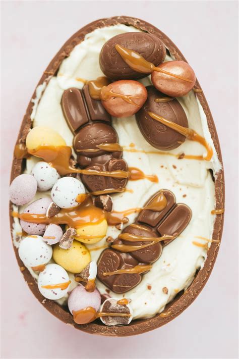 Half A Chocolate Easter Egg Filled With A No Bake Cheesecake Filling