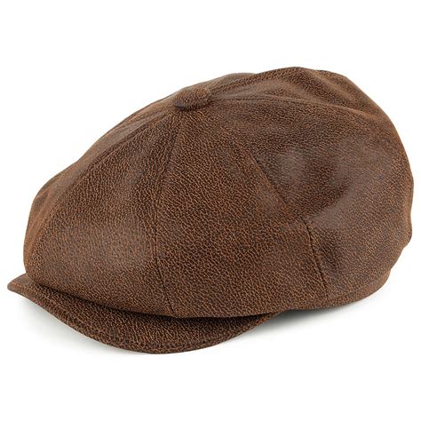 Sixpence Flat Cap Jaxon Hats Leather Newsboy Cap Brun
