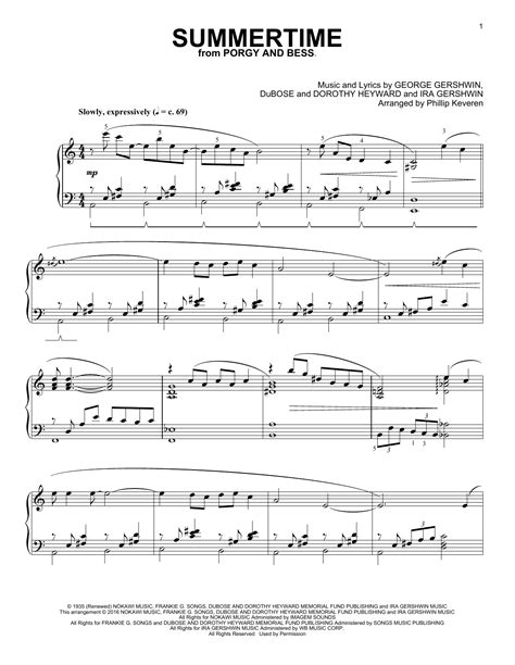 George Gershwin Summertime Arr Phillip Keveren Sheet Music Notes Download Printable Pdf