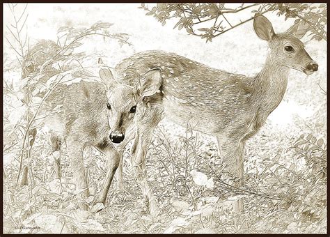 Whitetailed Deer Fawns Drawing By A Macarthur Gurmankin