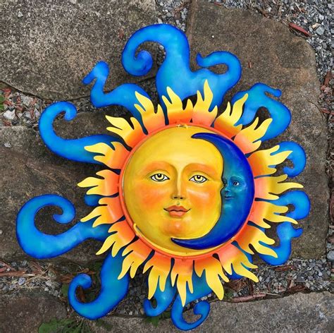 Metal Crafted Sun And Moon Large Handcrafted Mexican Garden Wall Art Moon Painting