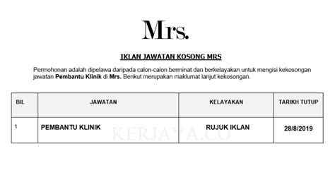 Besi) and more on indeed.com. Permohonan Jawatan Kosong Mrs ~ Pembantu Klinik • Portal ...