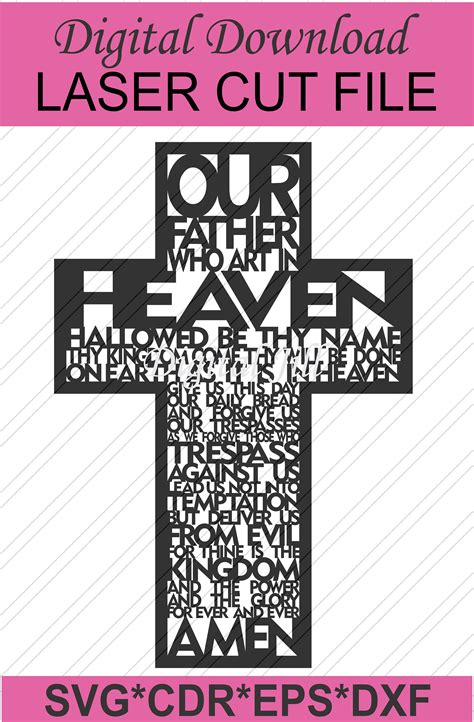 Lords Prayer With Border Laser Cut Cross File Our Father Etsy