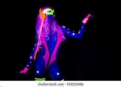 Sexy Female Disco Dancer Poses Uv Foto Stok Shutterstock
