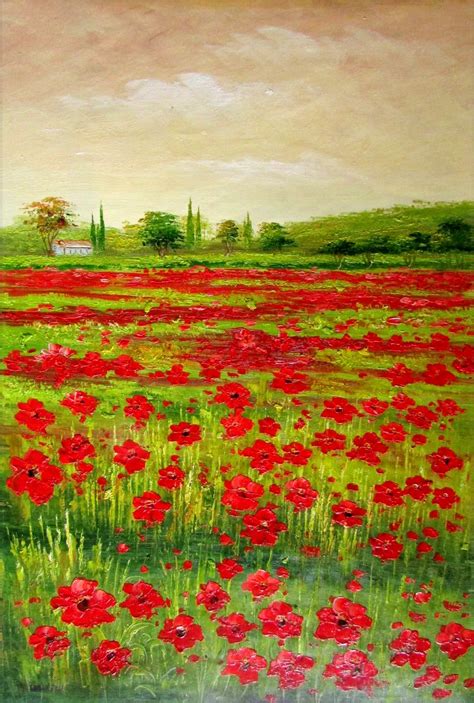 Framed Tuscany Italy Landscape Poppy Field 2 Hand Painted Oil