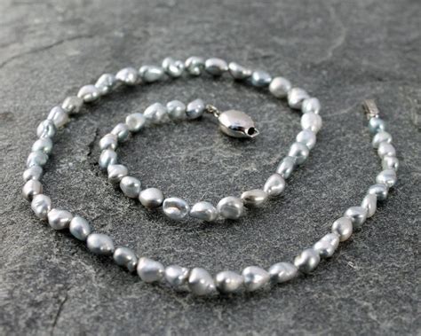 Tahitian Keshi Pearl Necklace With 14k White Gold Clasp Blue Hue
