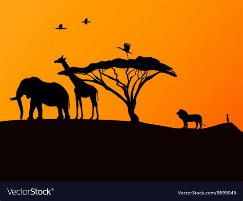 African Sunset And Animals Royalty Free Vector Image